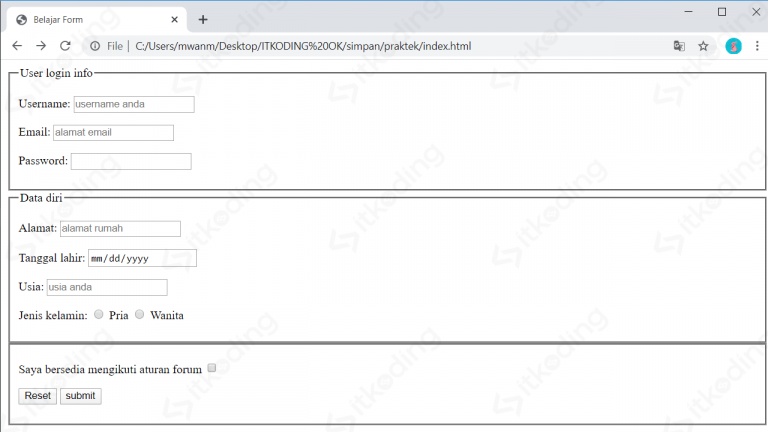 Cara Membuat Form di HTML : Fungsi Tag form, input