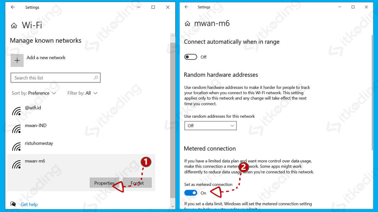 Metered connection untuk mematikan update Windows 10