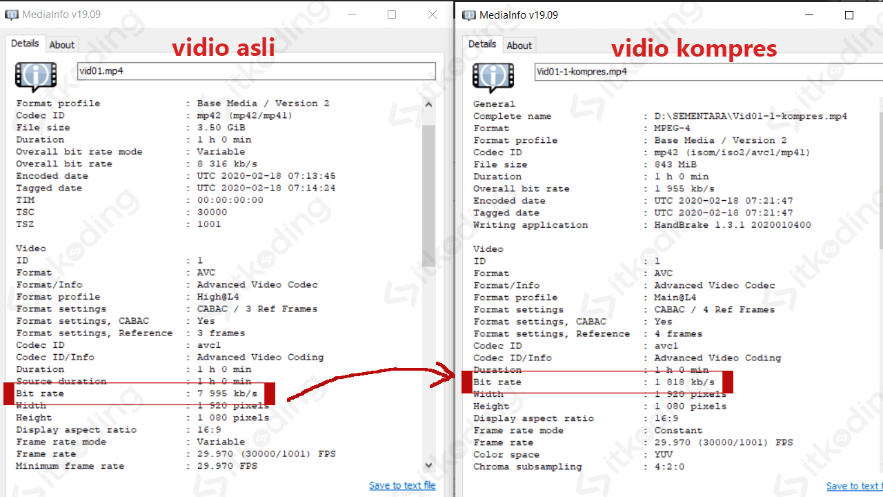 Perbandingan video hasil kompres dan asli