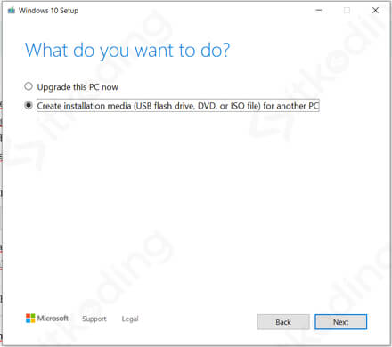 Pilihan pada media creation tool Windows 10