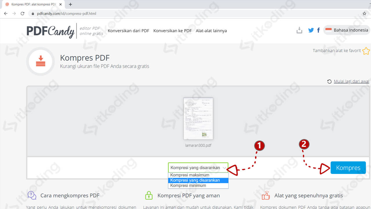 Langkah mengecilkan file pdf dengan pdfcandy