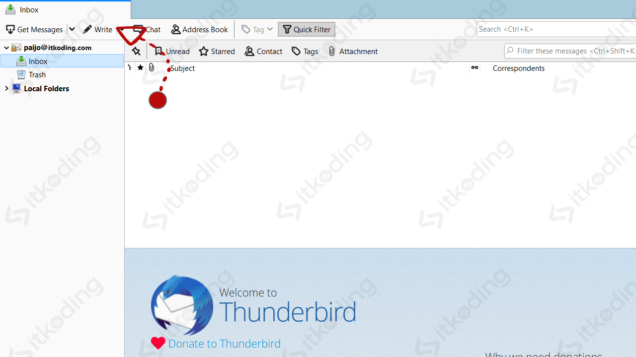 Tampilan saat berhasil memasukkan mail server di thunderbird