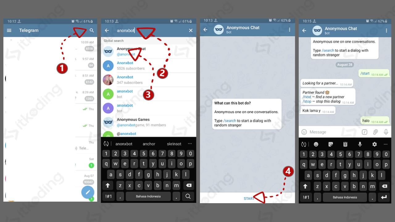 Langkah menggunakan bot anonymous chat telegram