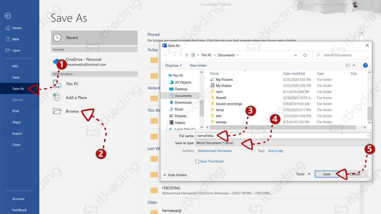 Langkah menyimpan file baru di ms word