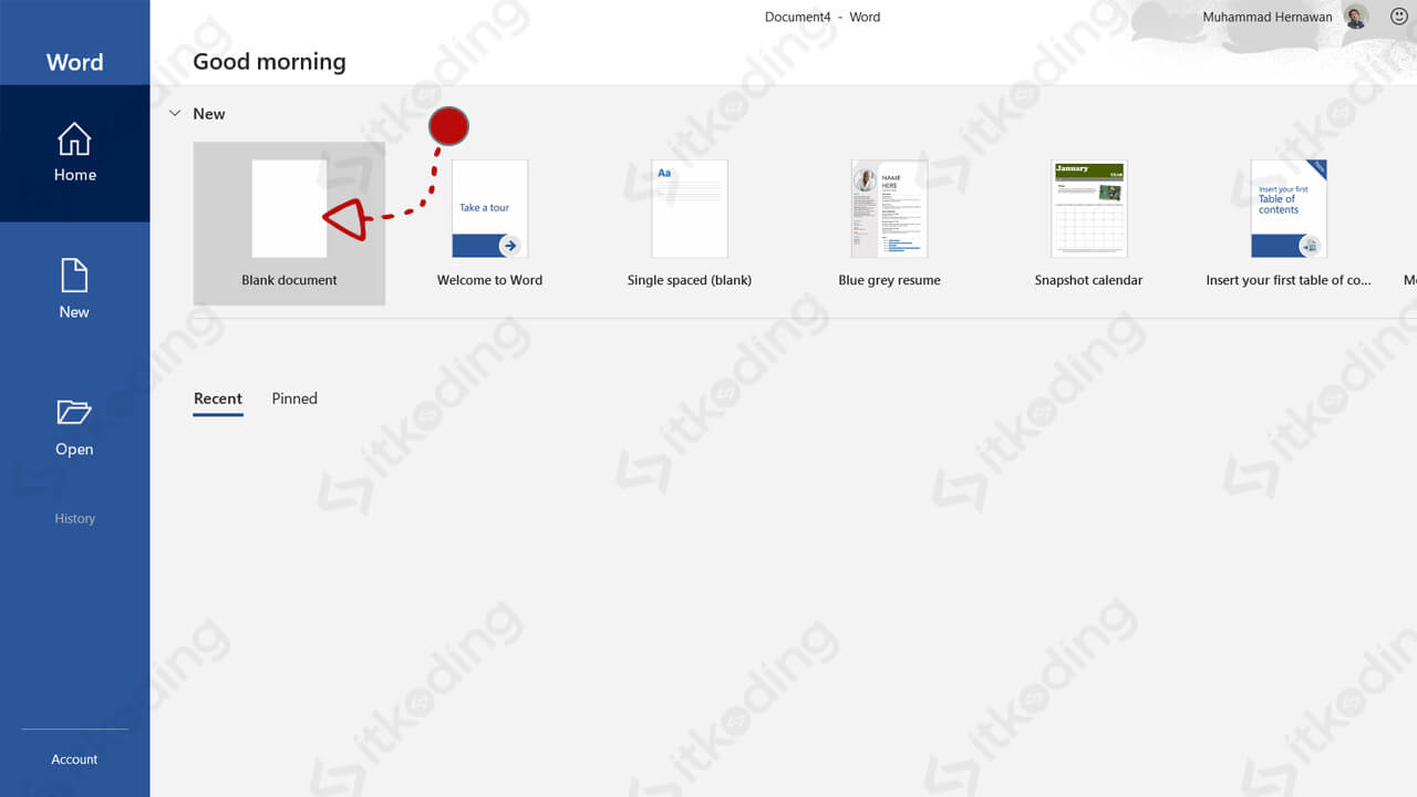 Opsi blank document pada ms word 2019