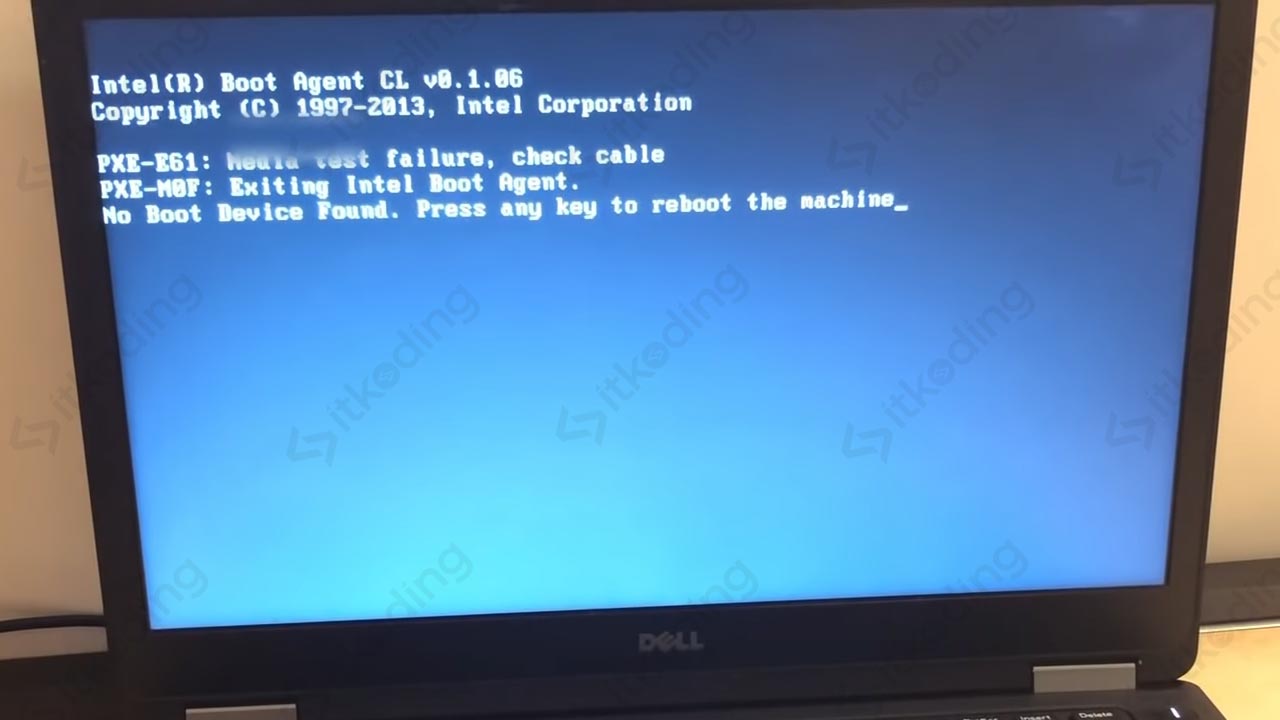 Tampilan error no disk di laptop