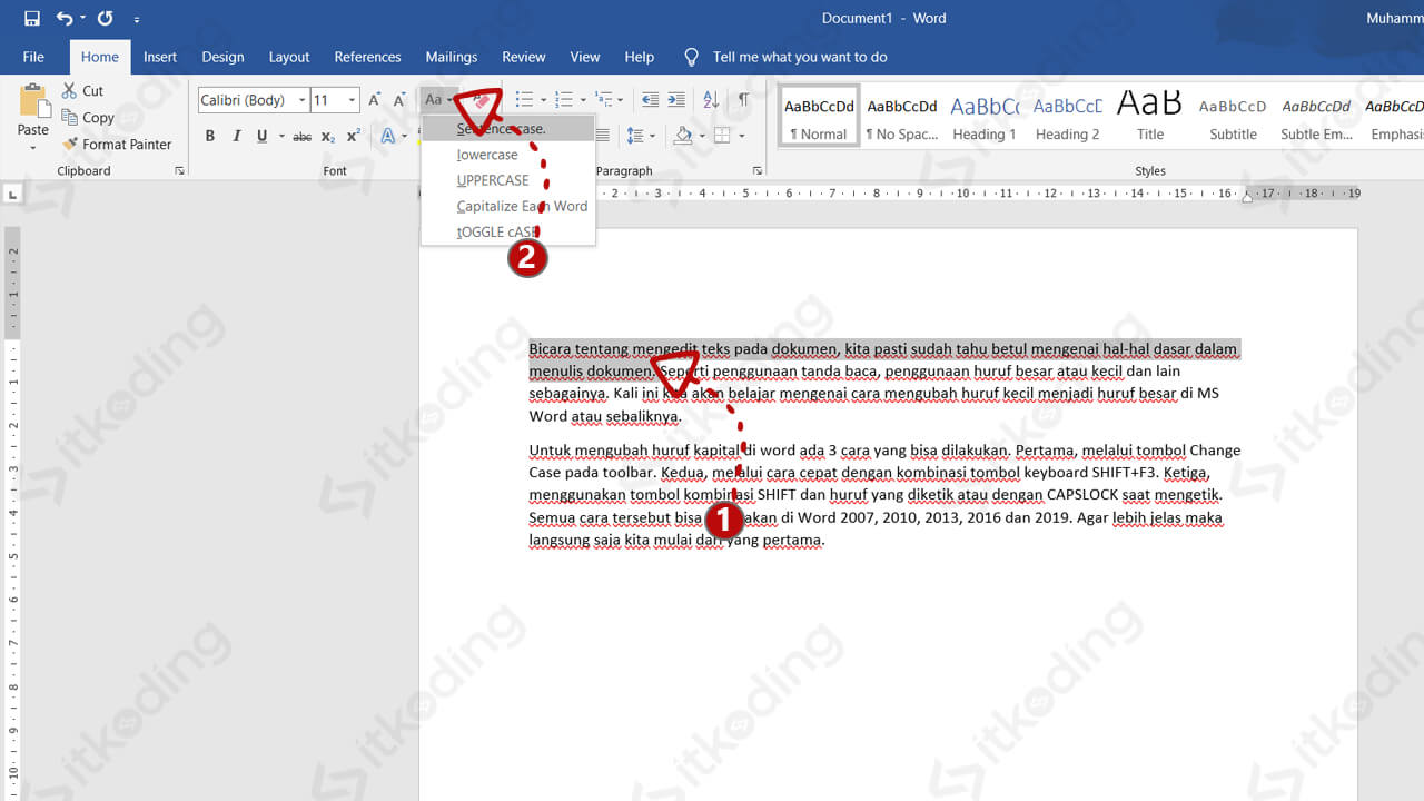 Menu change case pada ms word