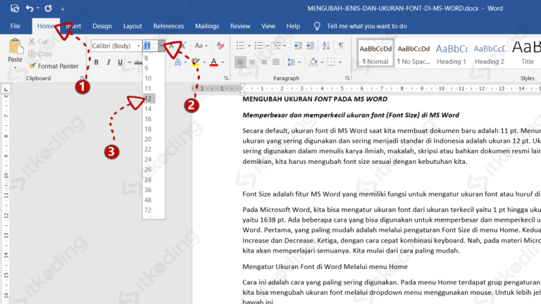 Memperbesar Dan Memperkecil Ukuran Font (Font Size) Di MS Word