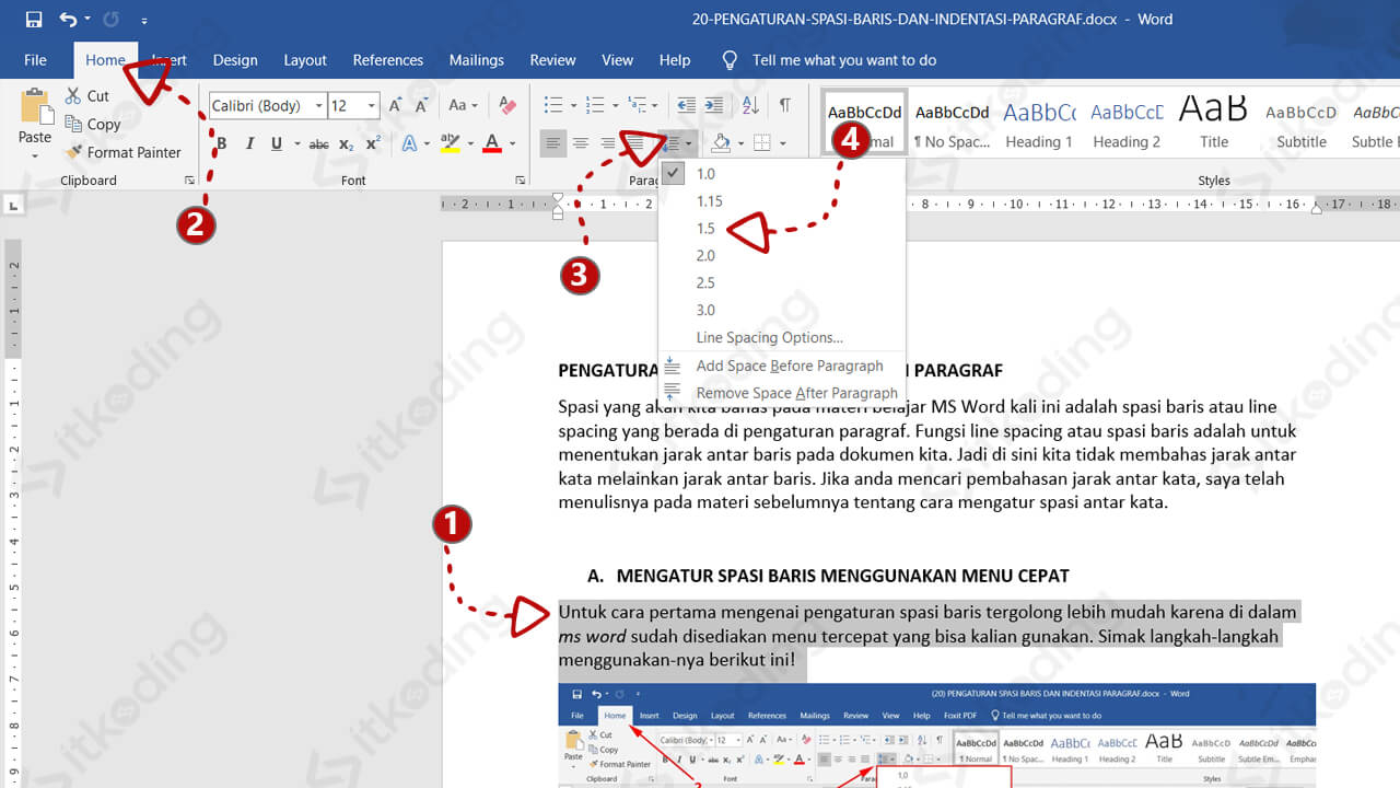 Cara mengatur spasi pada Ms Word