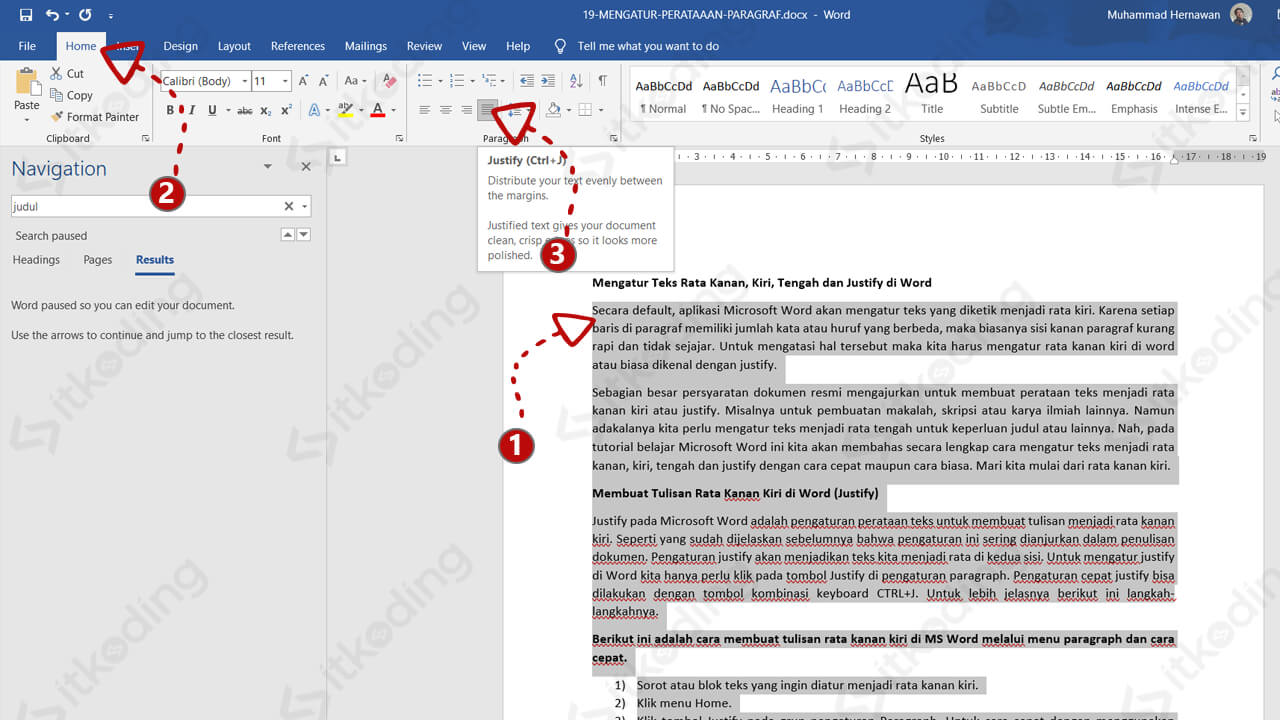 Pilihan rata kanan kiri di ms word