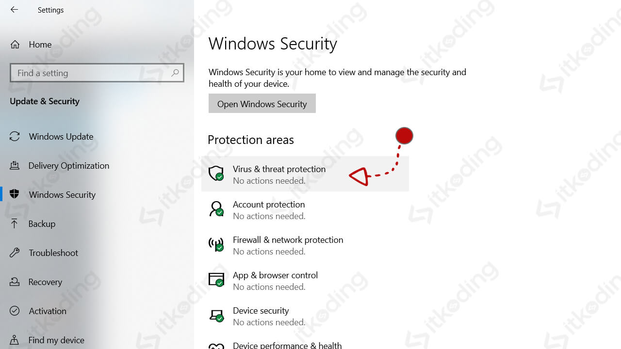 Tampilan windows defender yang sudah aktif