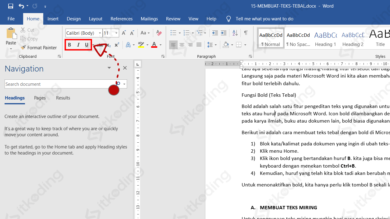 Tombol bold italic dan underline di ms word