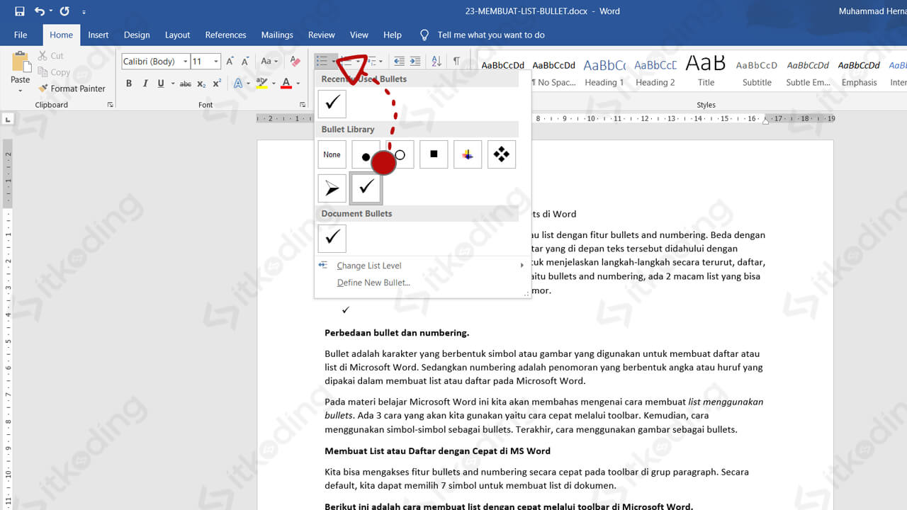 Tombol bullets di toolbar ms word