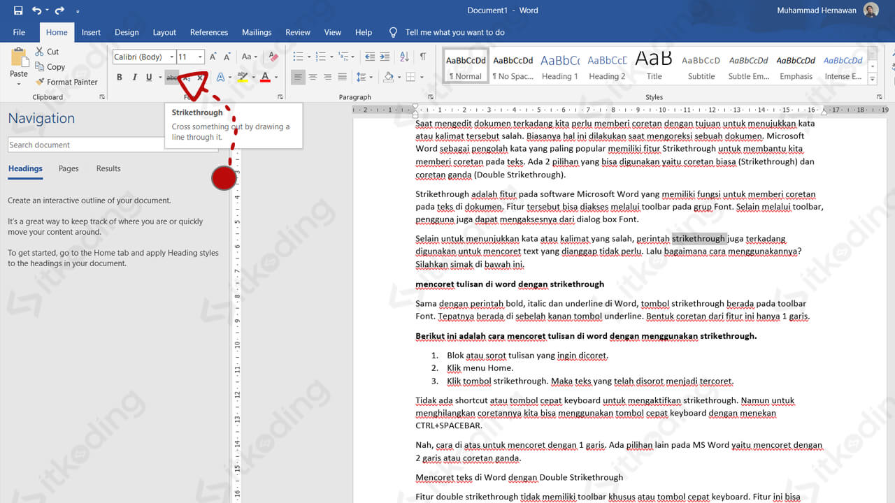 Tombol strikethrough di microsoft word