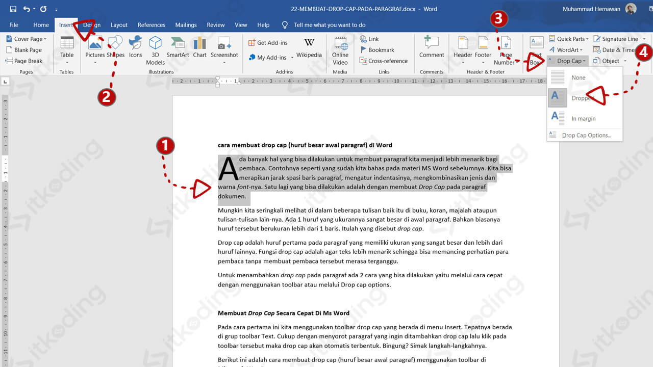 Toolbar drop cap di microsoft word