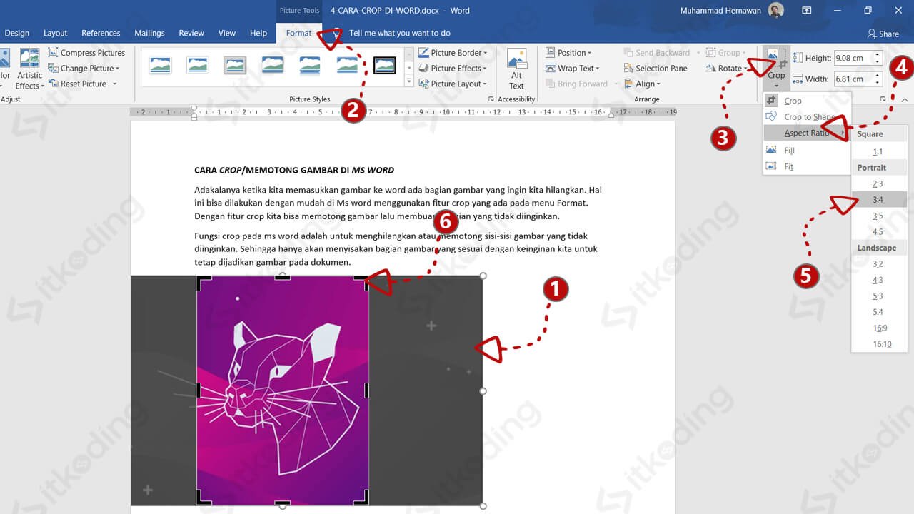 Menu aspect ratio pada di word