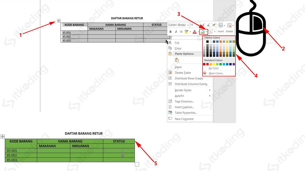 Menu shading pada klik kanan ms word