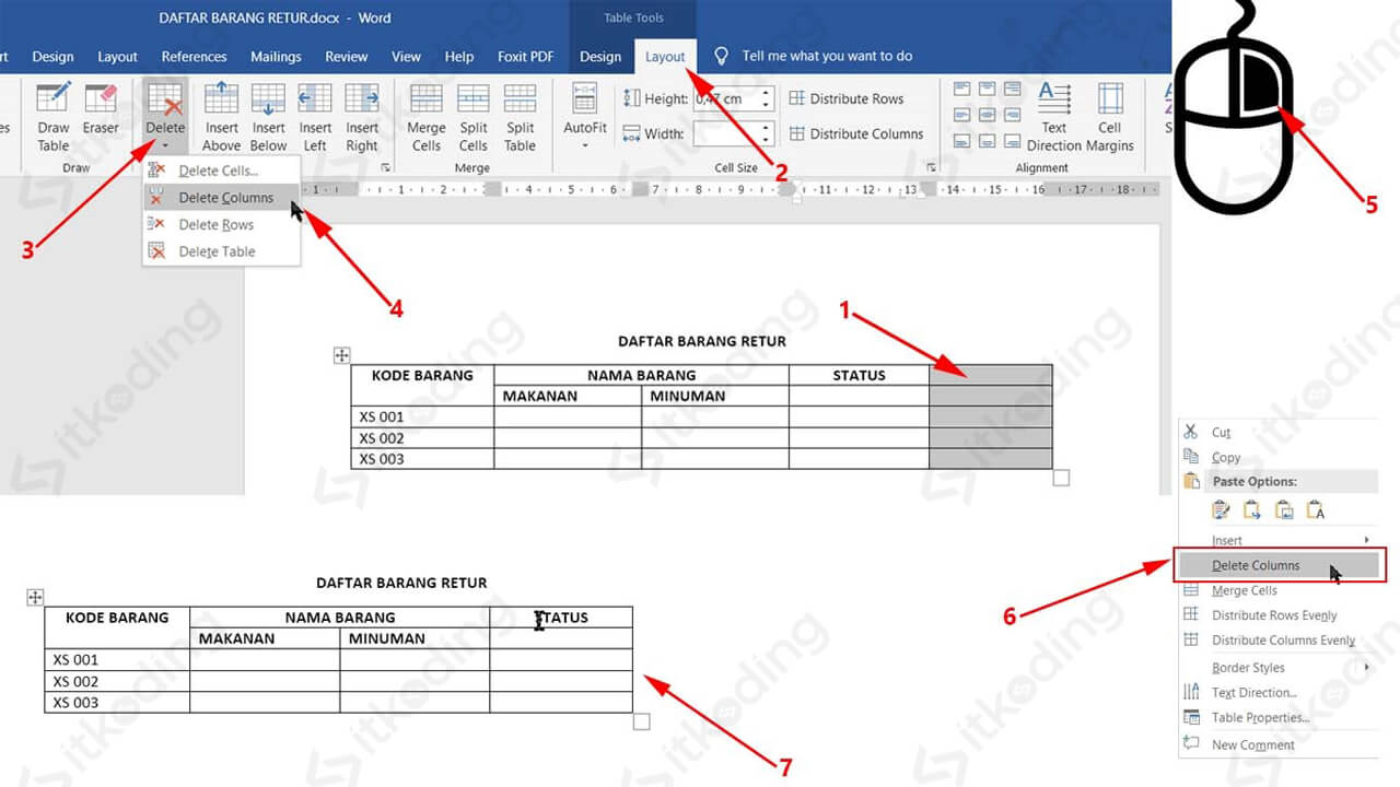 Cara Membuat Tabel Pada Microsoft Word Menambah Dan Menghapus Kolom Images Sexiz Pix