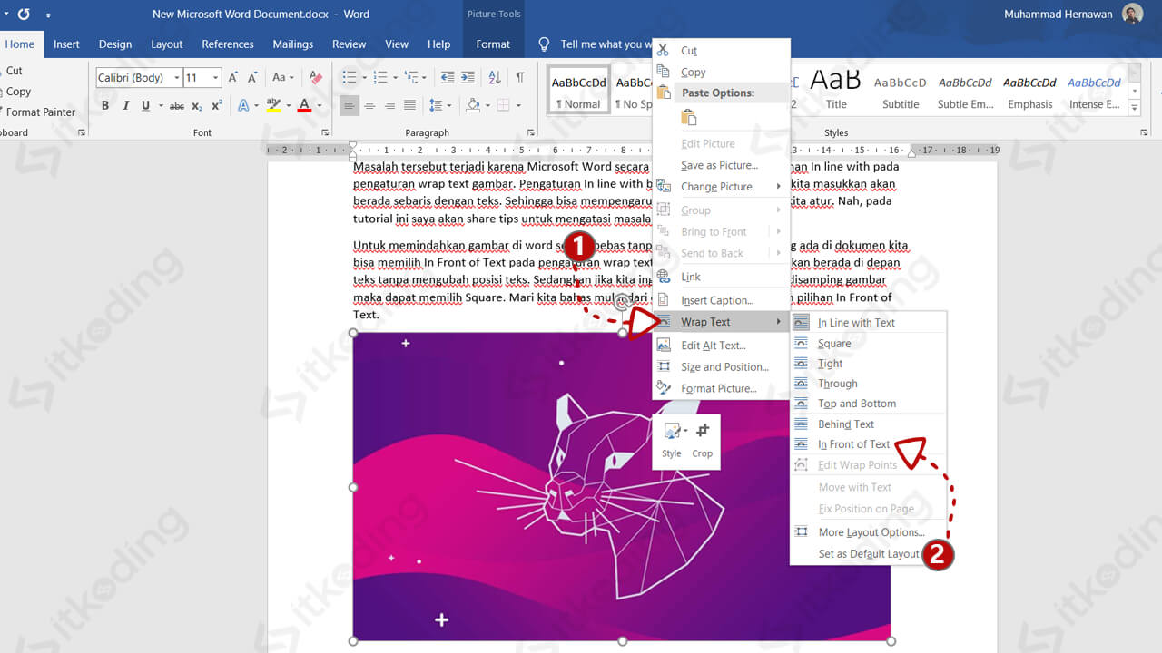 Opsi wrap text pada gambar di ms word