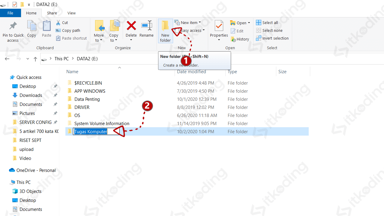 Tombol new folder pada file explorer windows 10