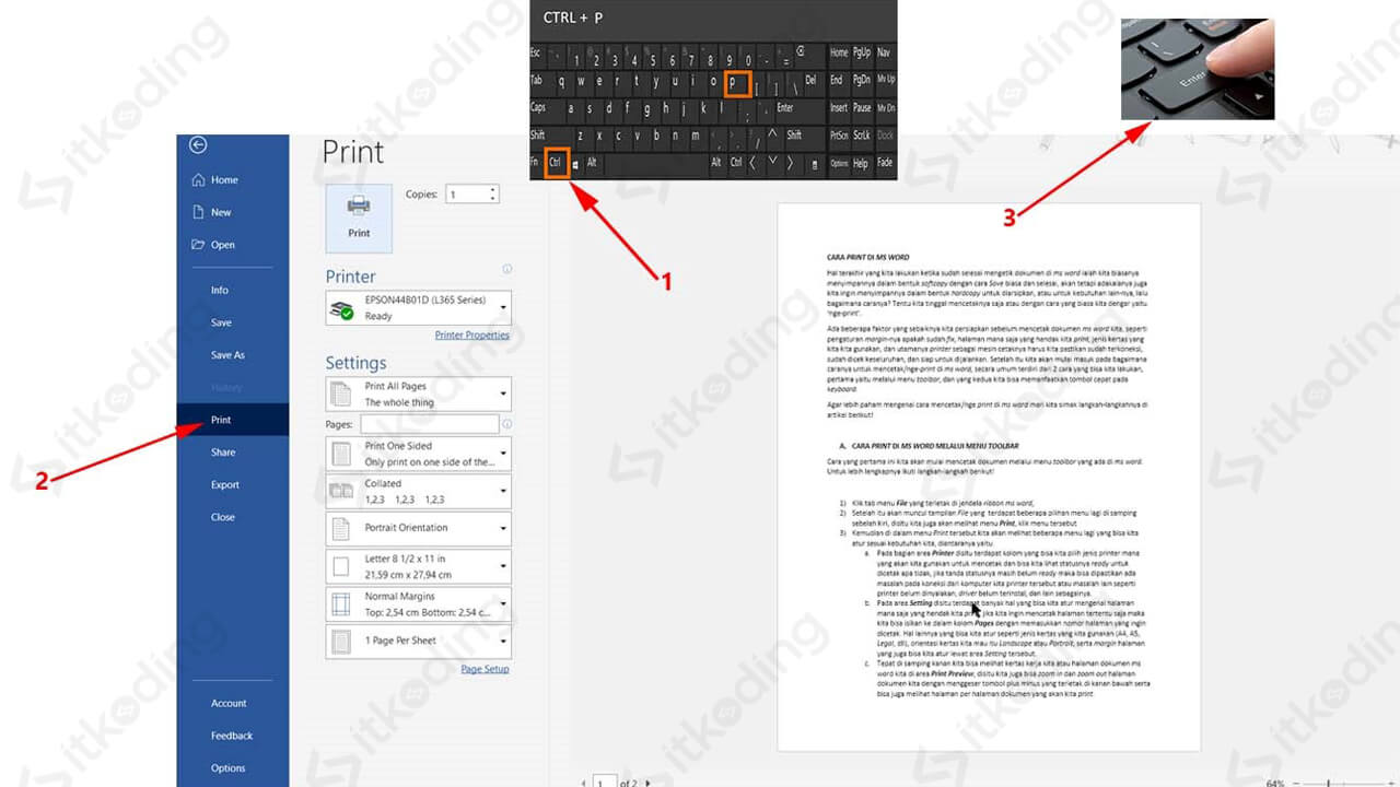 Tombol cepat keyboard untuk print di word