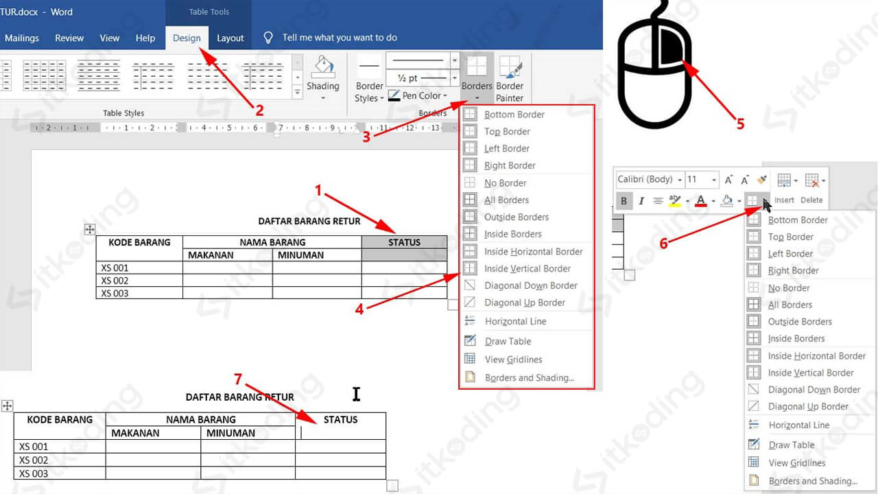 Toolbar borders table pada ms word