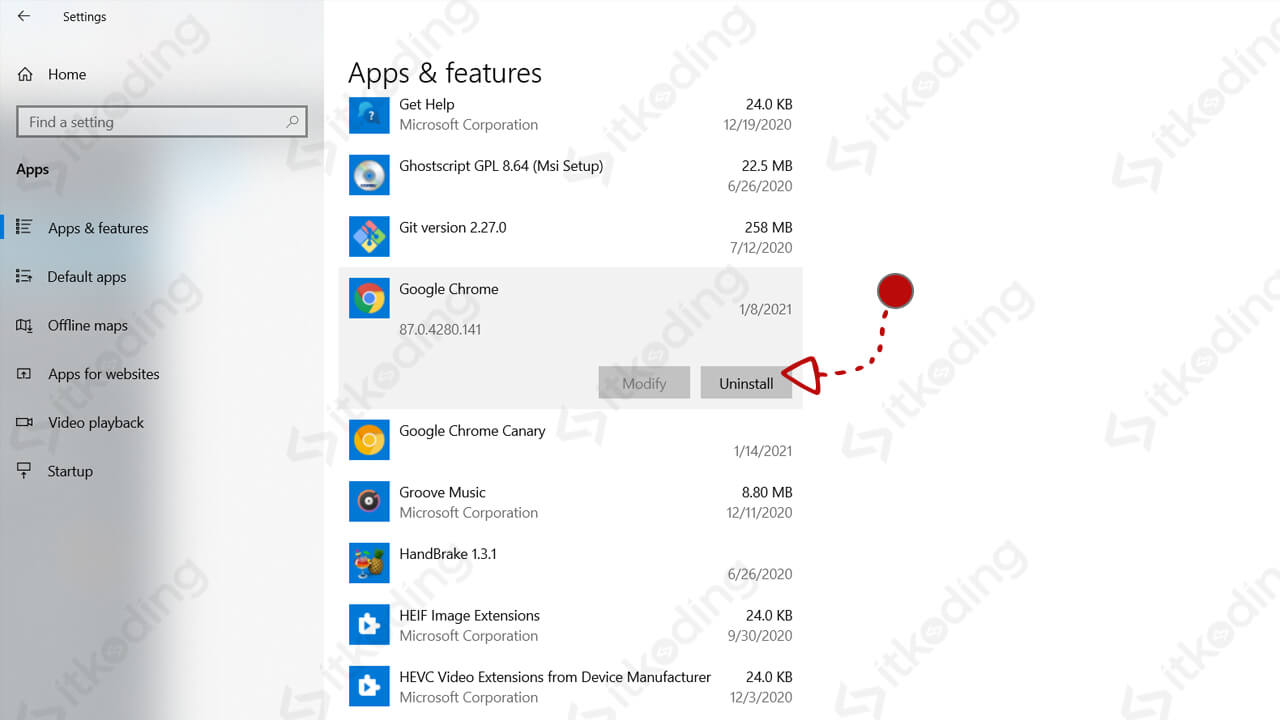 Tampilan apps and features di windows 10