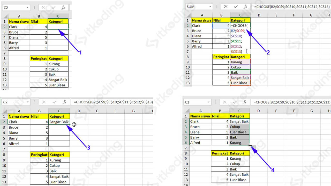 Cara Menggunakan Fungsi CHOOSE Di Excel