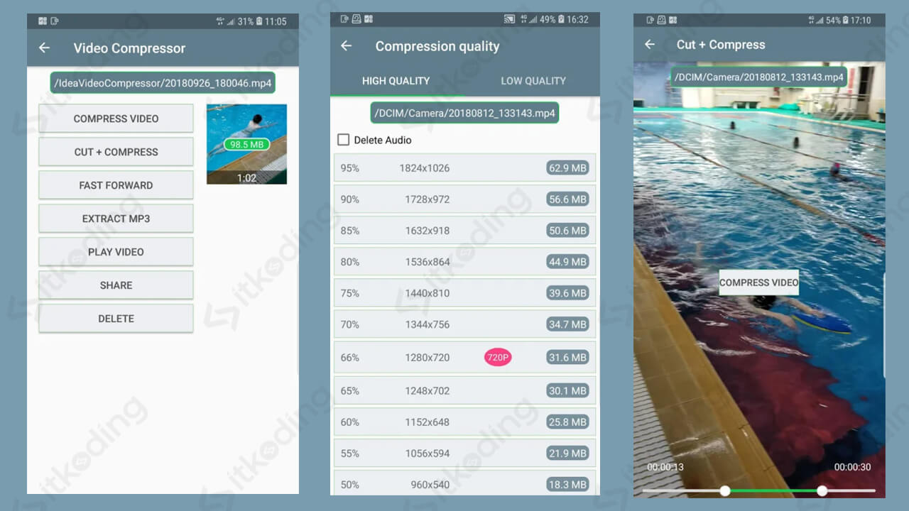 Tampilan aplikasi video compressor android