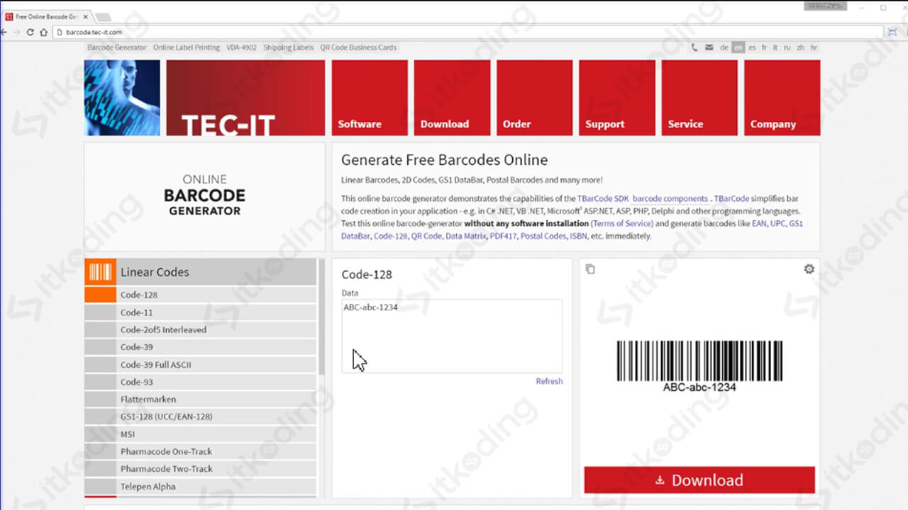 Tampilan website untuk membuat barcode