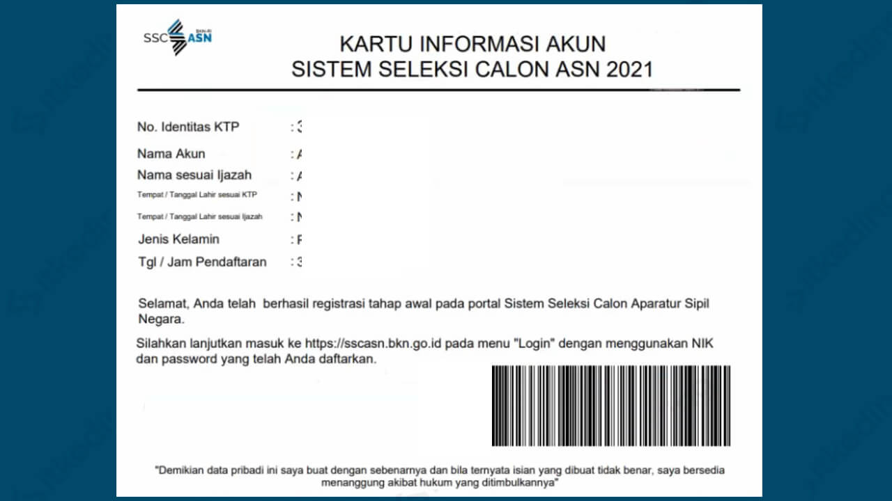Contoh kartu informasi akun sscn 2021