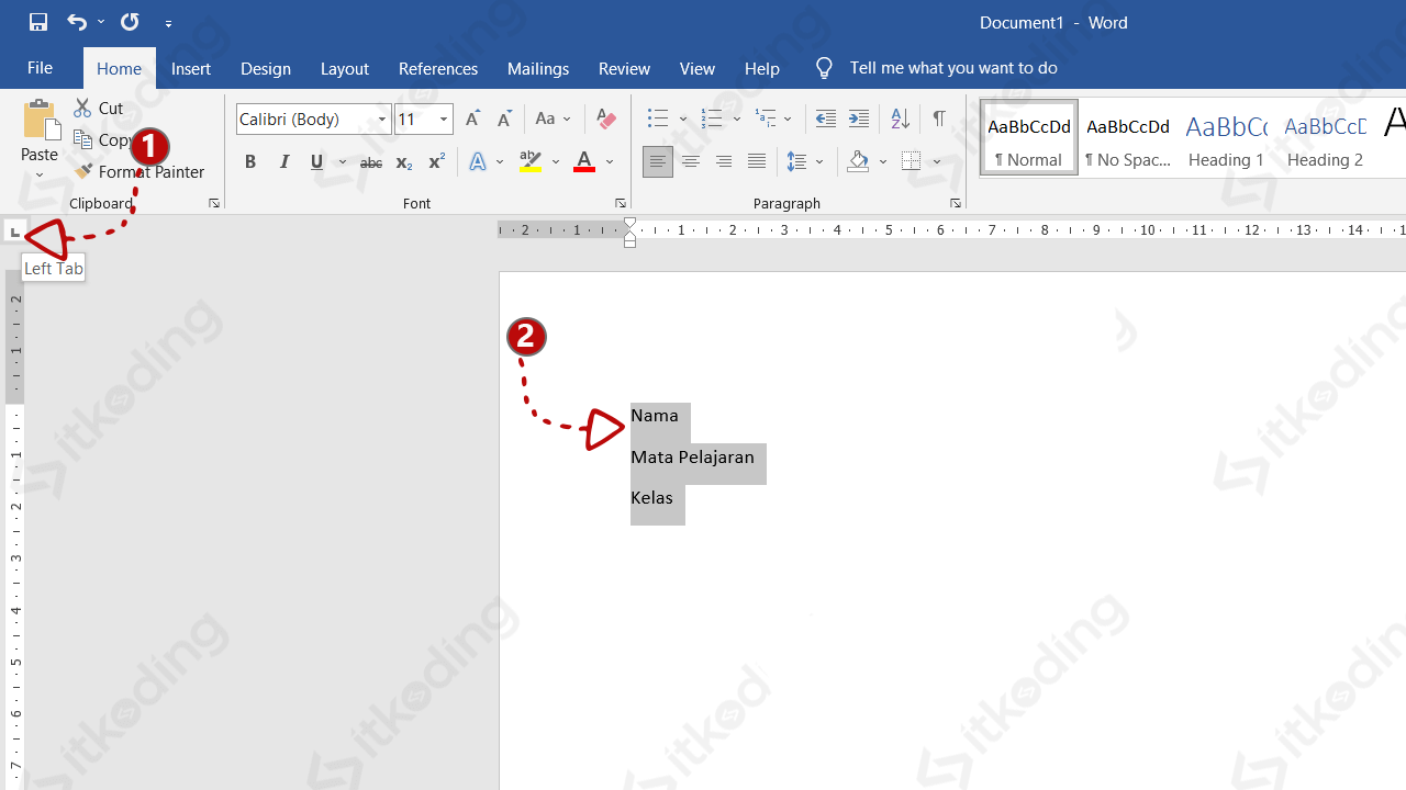 Pengaturan left tab di ms word