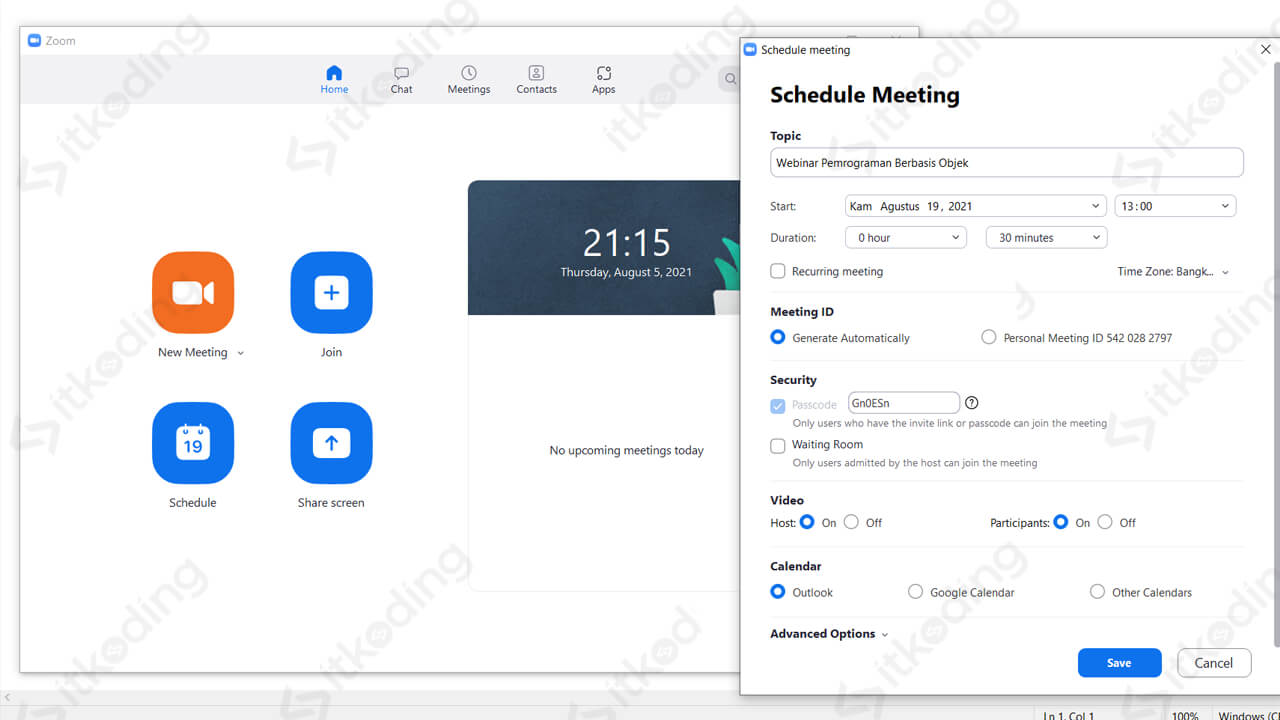 Pengaturan schedule meeting di zoom laptop