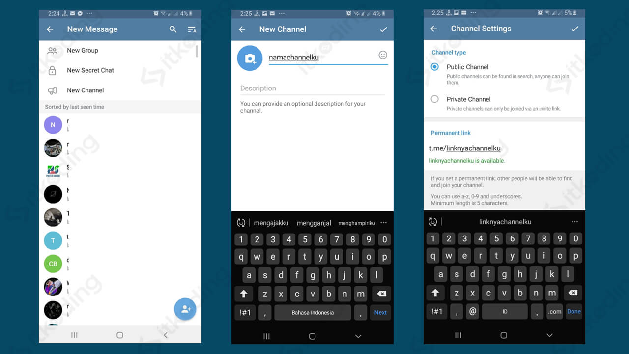 Pengaturan channel baru di telegram