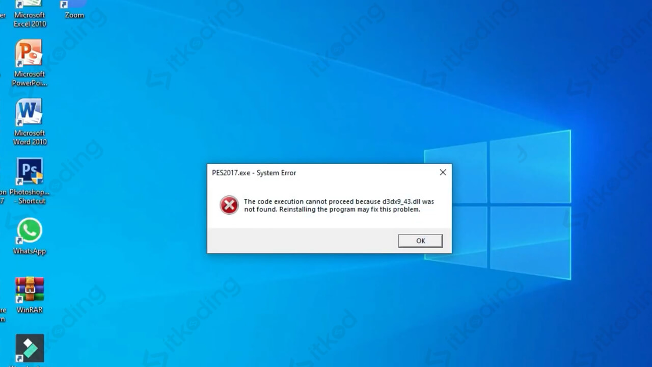 Tampilan error d3dx9_43.dll di windows