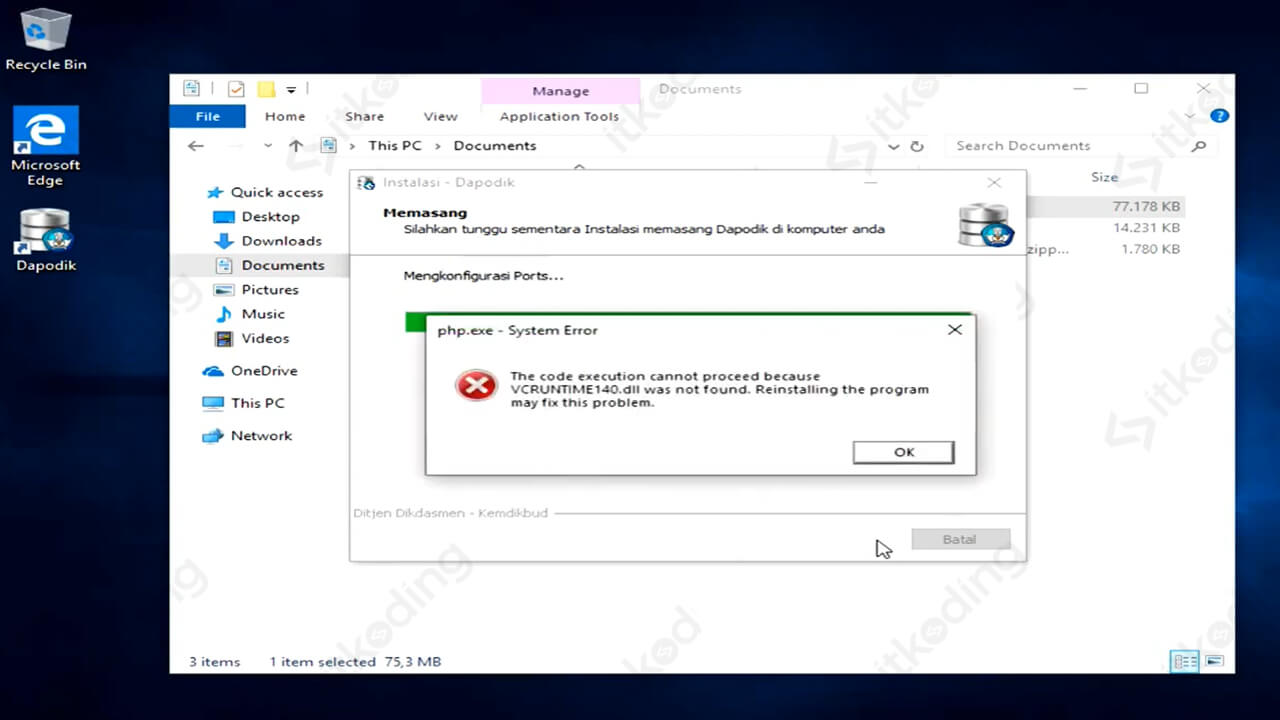 Tampilan error vcruntime140.dll missing di windows 10