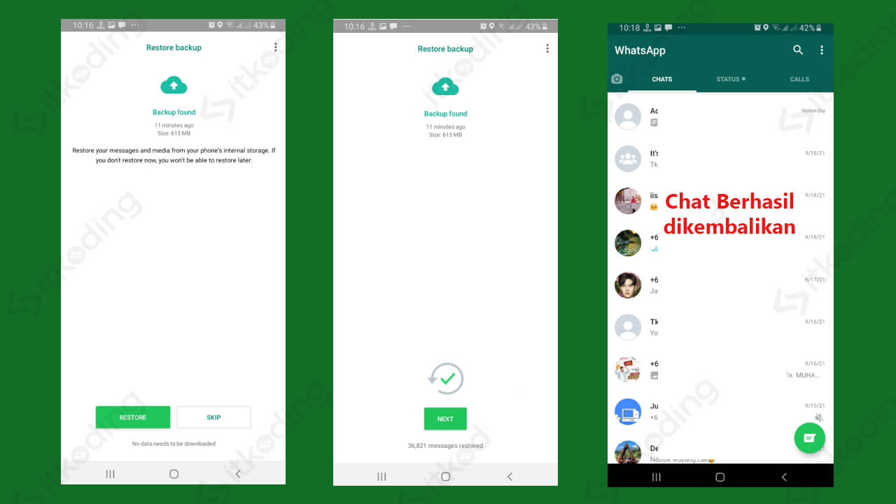 Tampilan restore backup di whatsapp