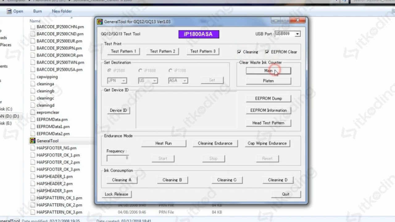 Tampilan aplikasi general tool resetter canon ip1880