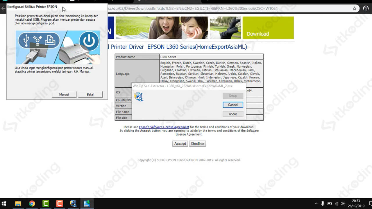 Tampilan install driver printer epson l360