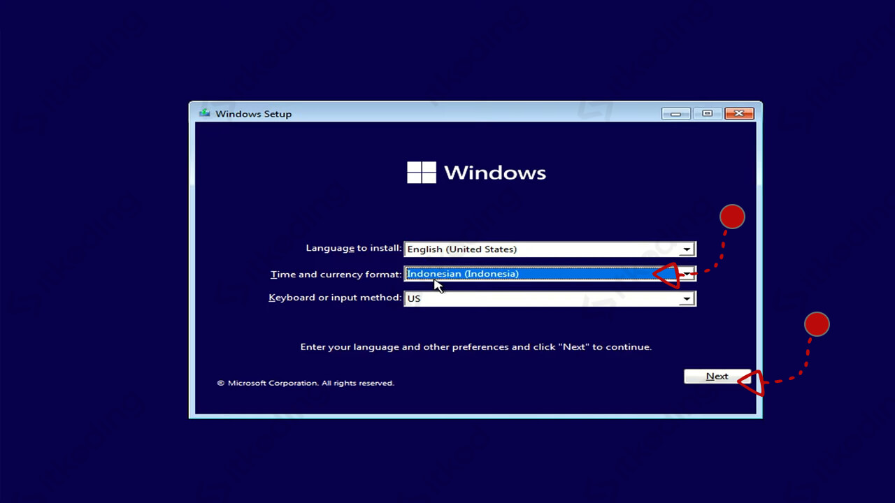 Pengaturan bahasa dan waktu saat install windows 11