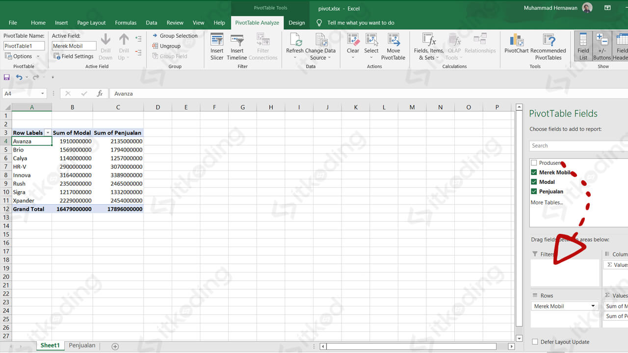 Area filter pada pivot table