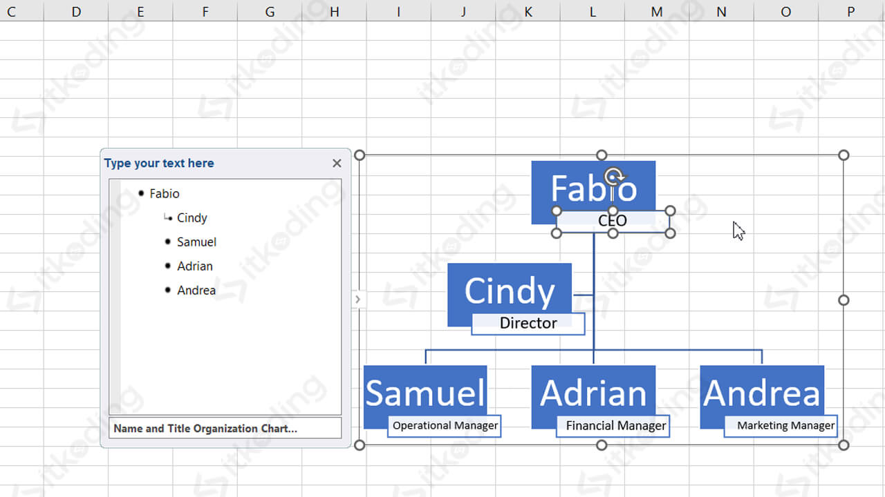 Contoh hasil struktur organisasi di excel