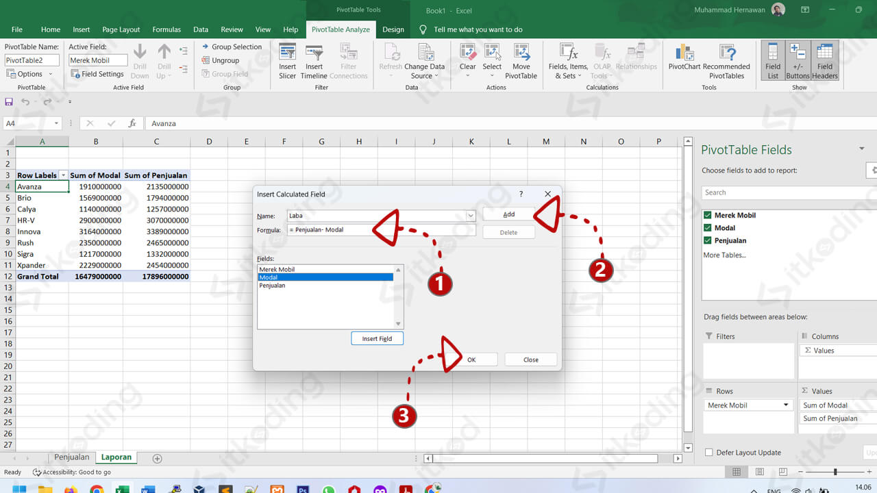 Formula pada pivot table excel