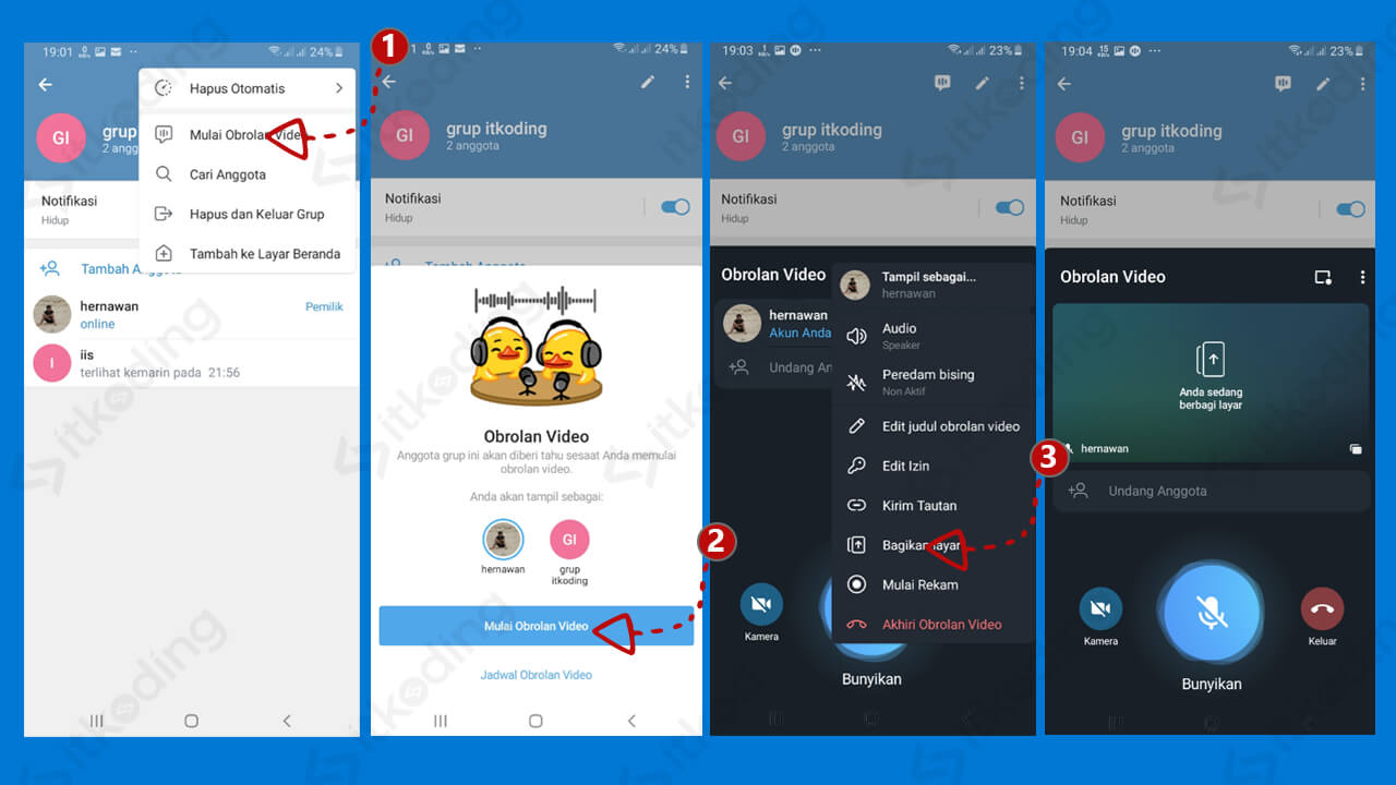 Menu bagikan layar di telegram