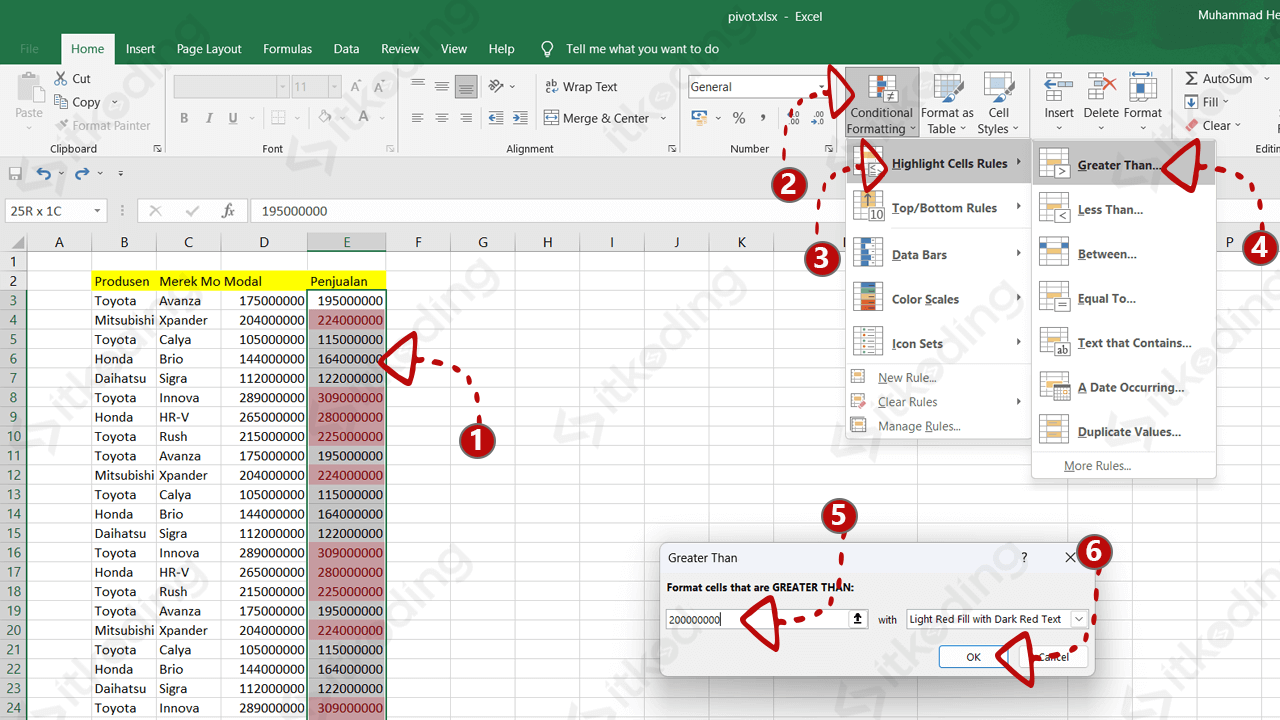 Menu conditional formatting di excel