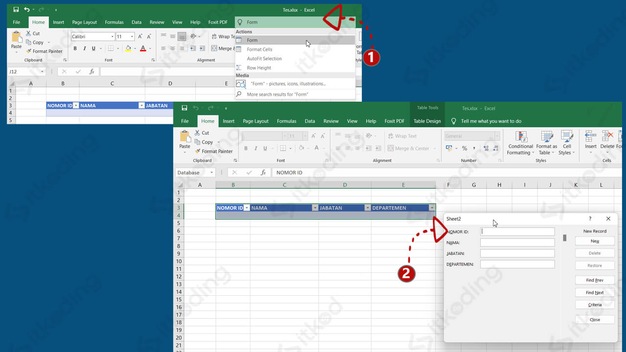 Menu form di microsoft excel