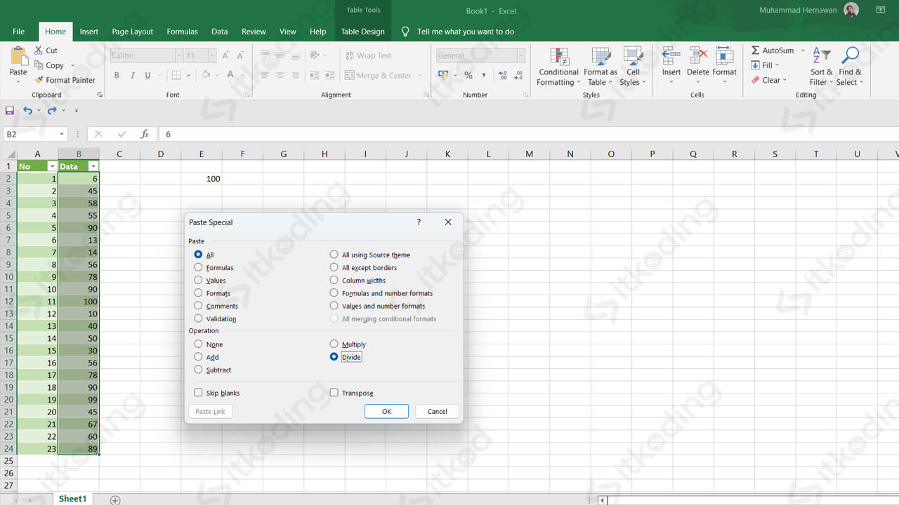 Menu paste special di excel