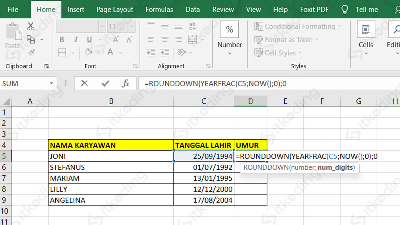 Cara Menghitung Usia Siswa Otomatis Dengan Aplikasi Excel Ngelamar