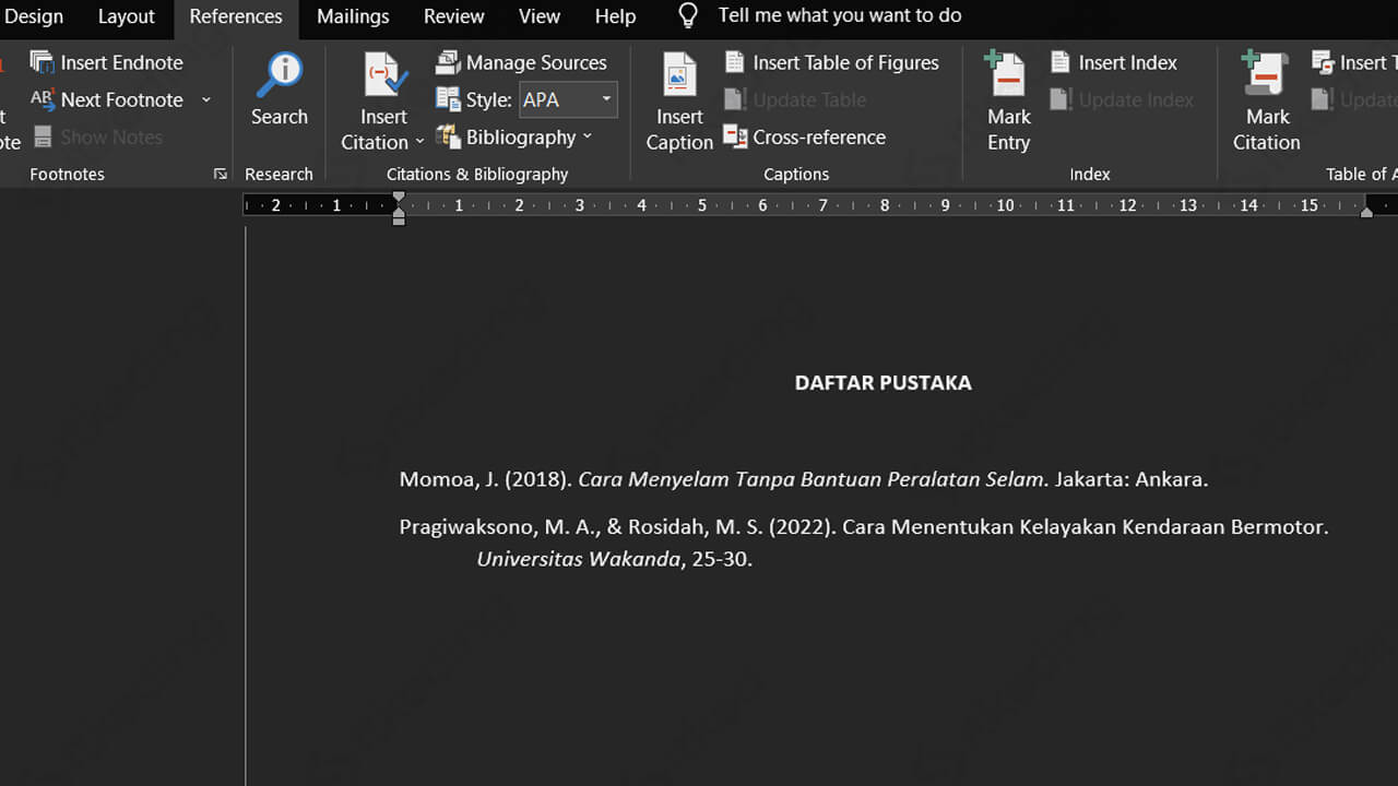 Hasil daftar pustaka di microsoft word