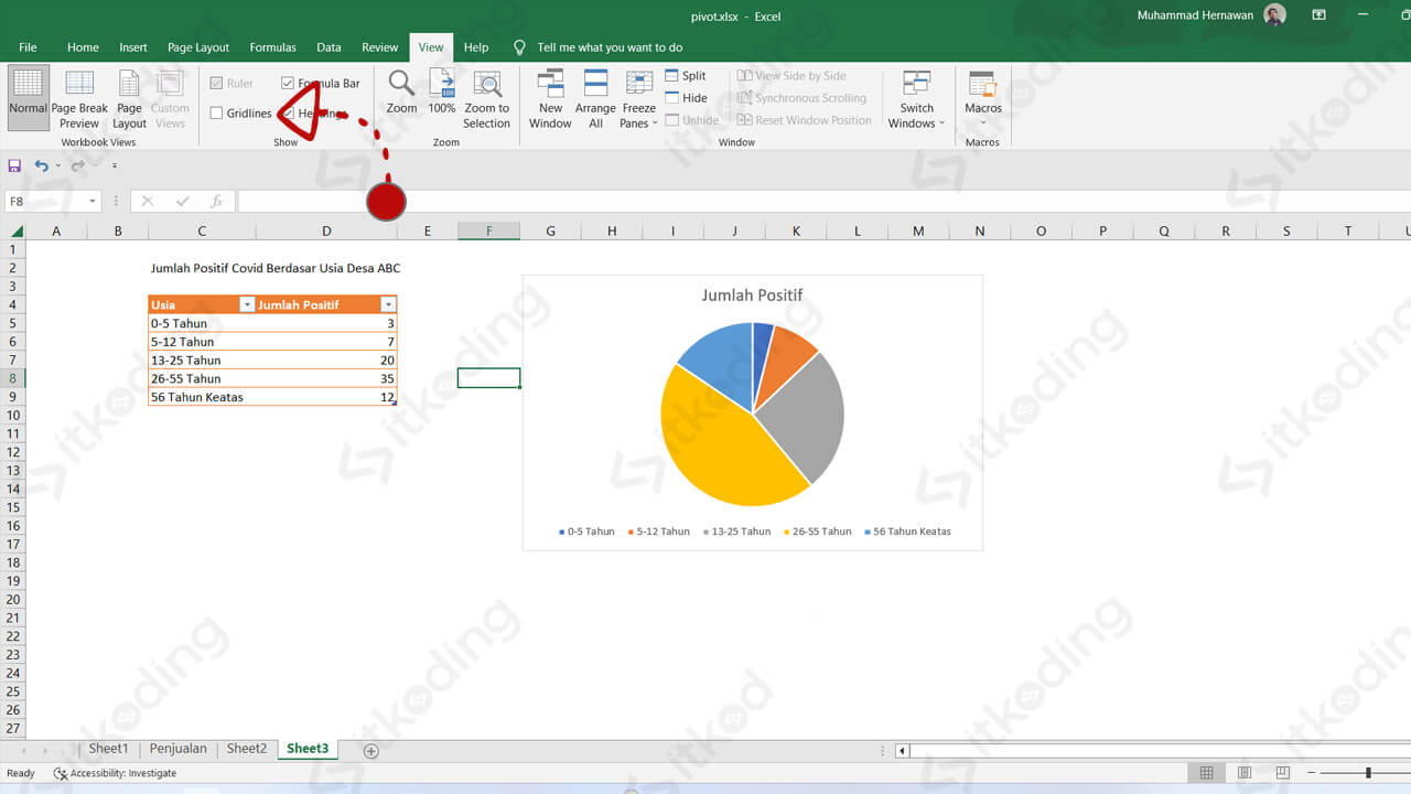 Menu gridlines di excel